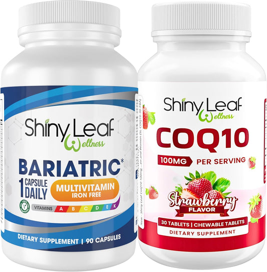 Shiny Leaf Iron-Free Bariatric Multivitamin with CoQ10 100mg - Daily Capsule for Energy and Brain Health