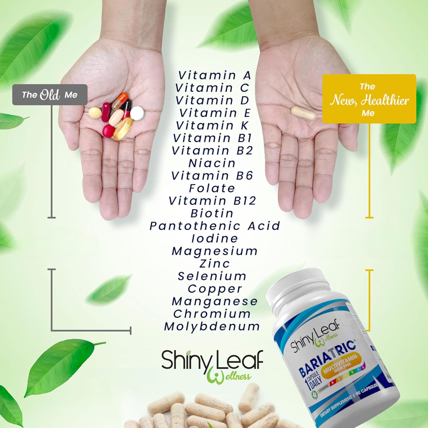 Shiny Leaf Iron-Free Bariatric Multivitamin with CoQ10 100mg - Daily Capsule for Energy and Brain Health