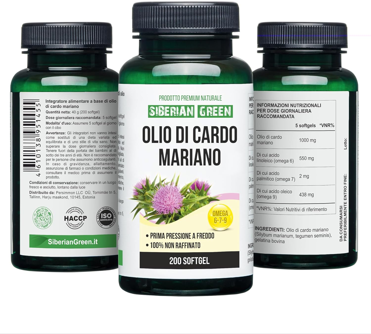 Siberian Altai Cold Pressed Green Milk Thistle Oil Capsules - 200 Softgels, Unrefined & Wild Harvested