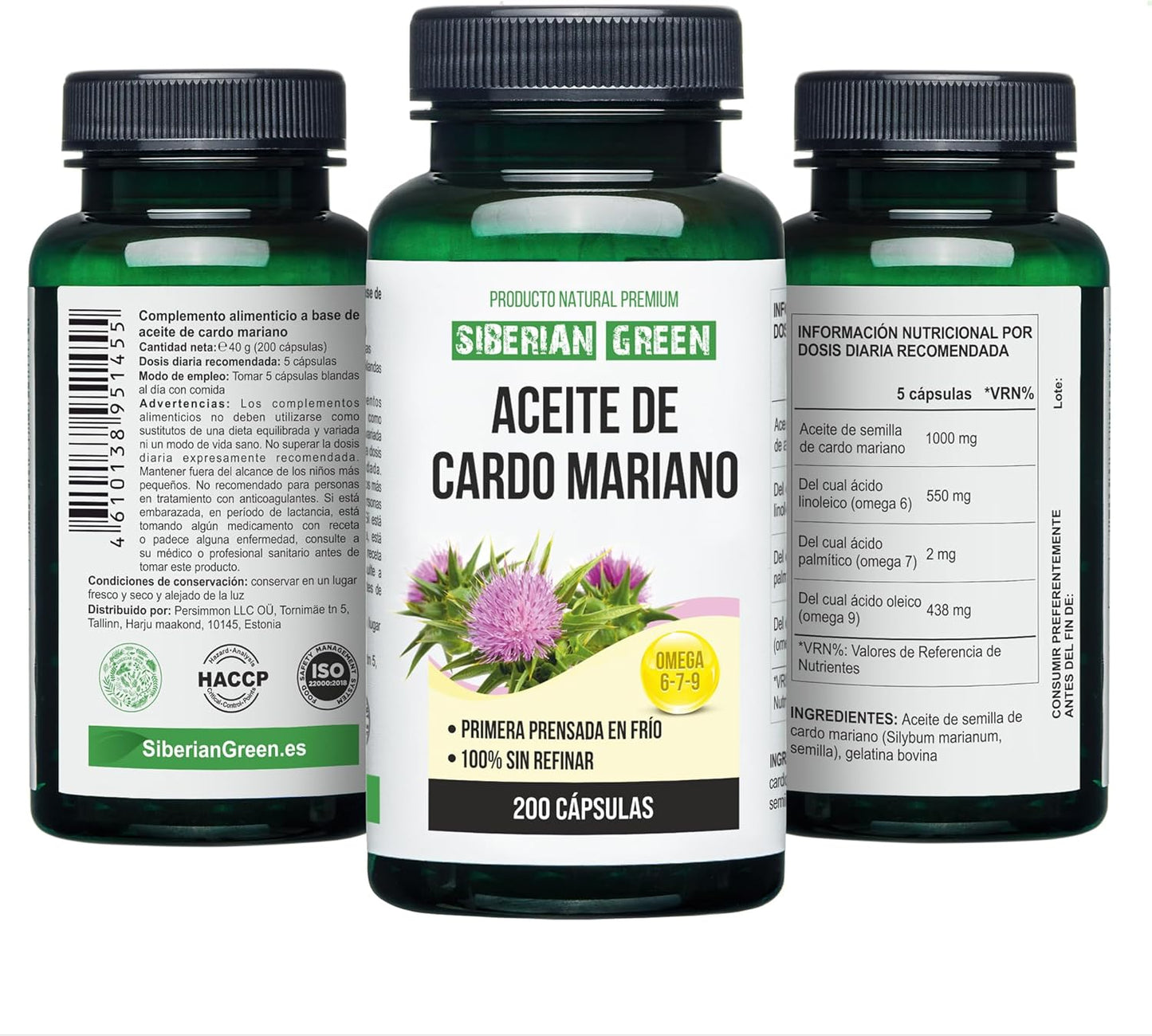Siberian Altai Cold Pressed Green Milk Thistle Oil Capsules - 200 Softgels, Unrefined & Wild Harvested
