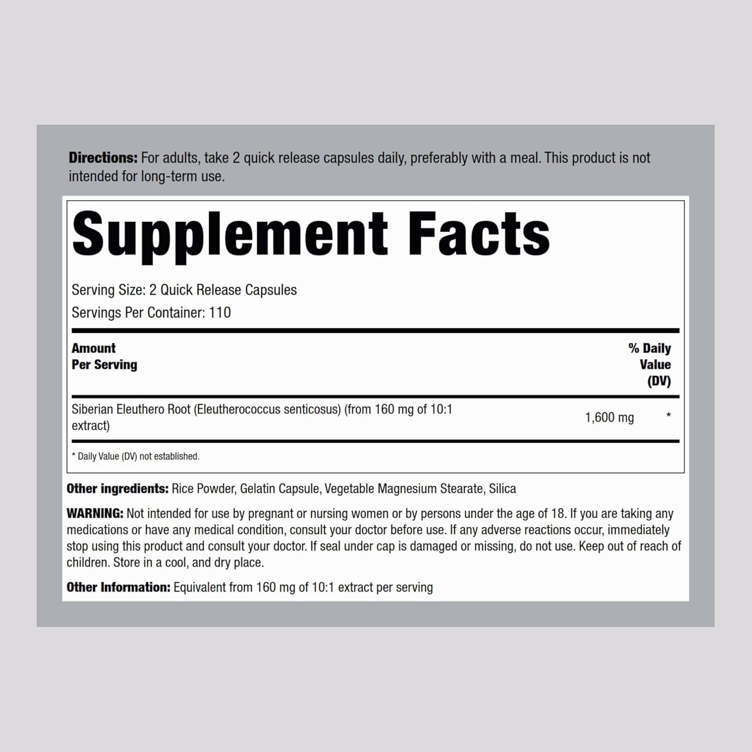Siberian Eleuthero Root Capsules 1600mg | 220 Count | Herbal Extract Supplement | Non-GMO, Gluten Free