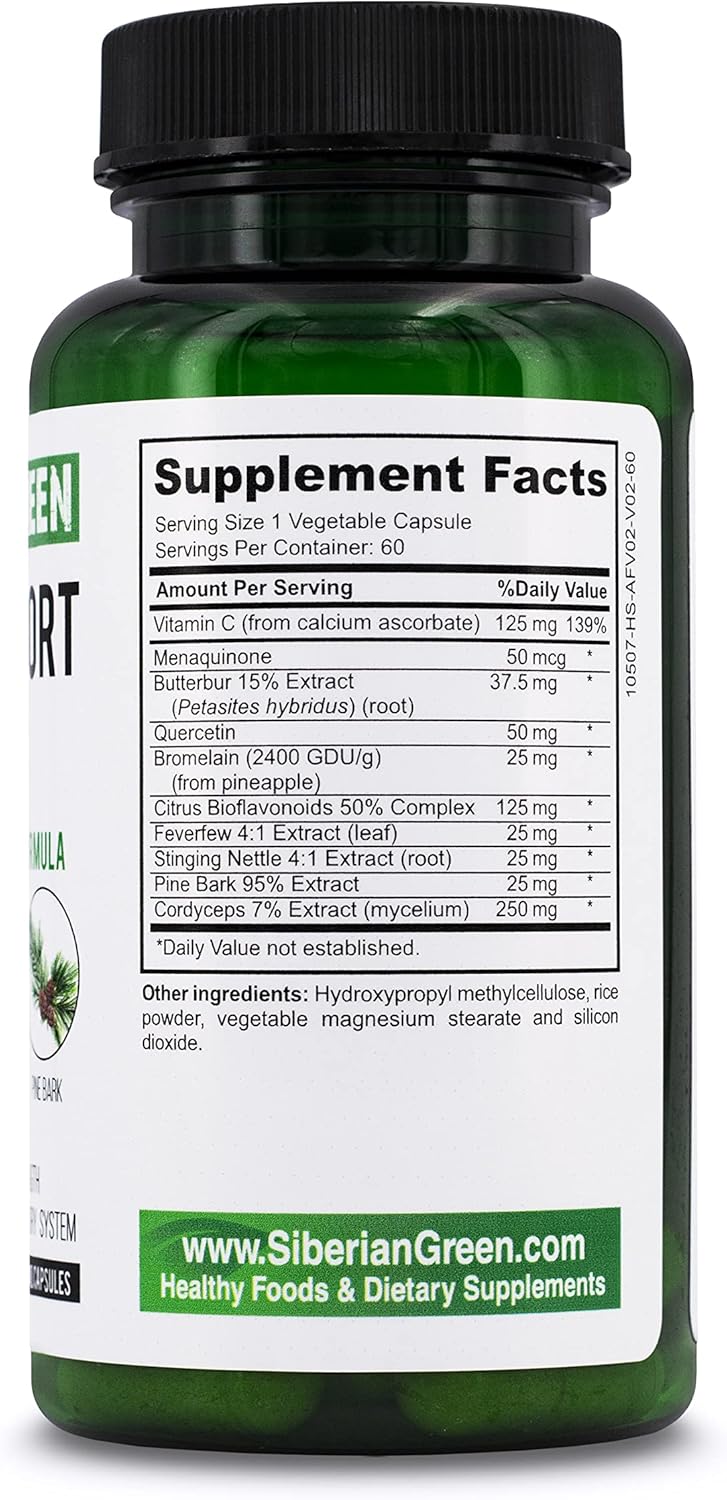 Siberian Green Lung Support Complex Capsules - Traditional Formula with Quercetin & Citrus Bioflavonoids
