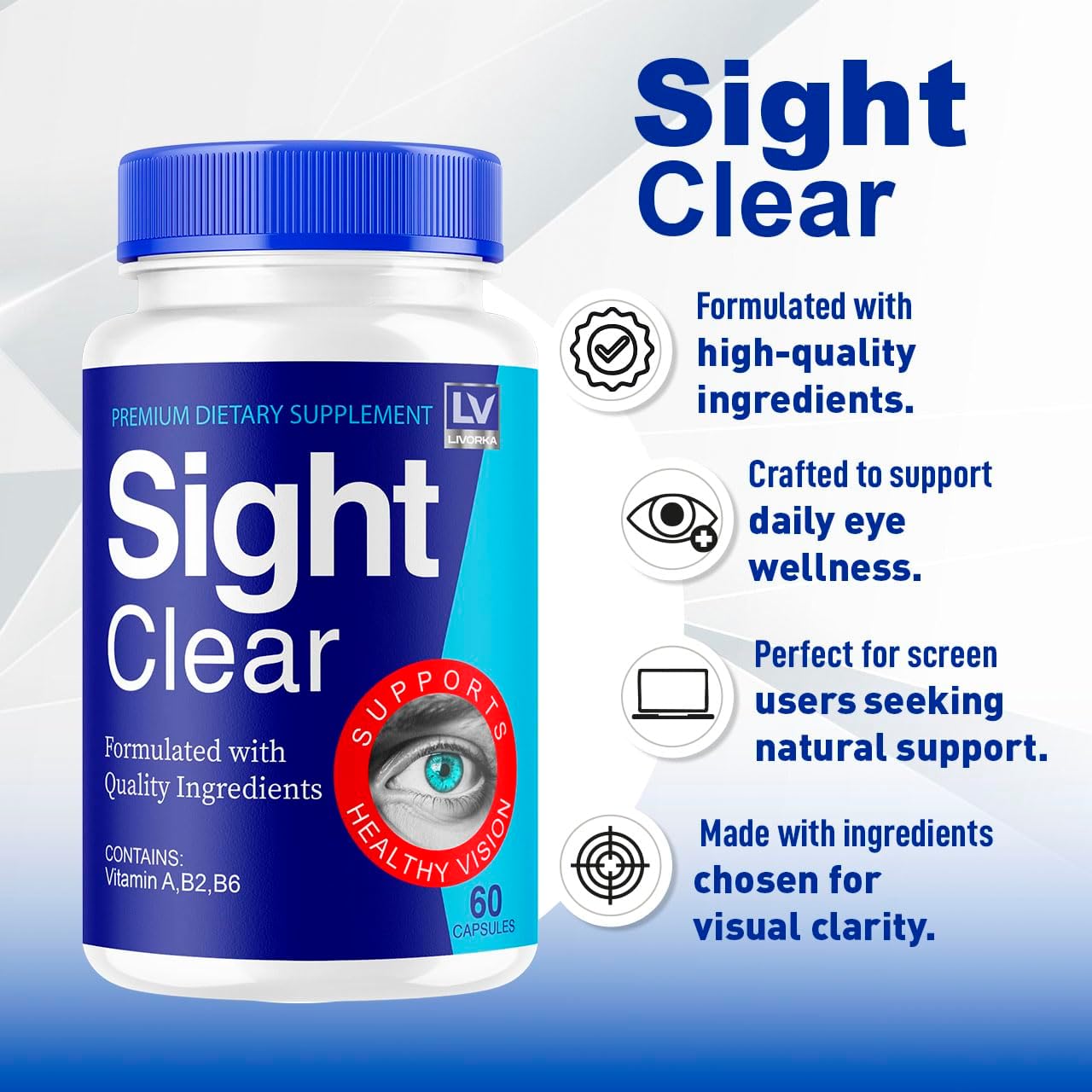 Sight Clear 20/20 Vision Capsules for Healthy Eye Support - 1 Month Supply