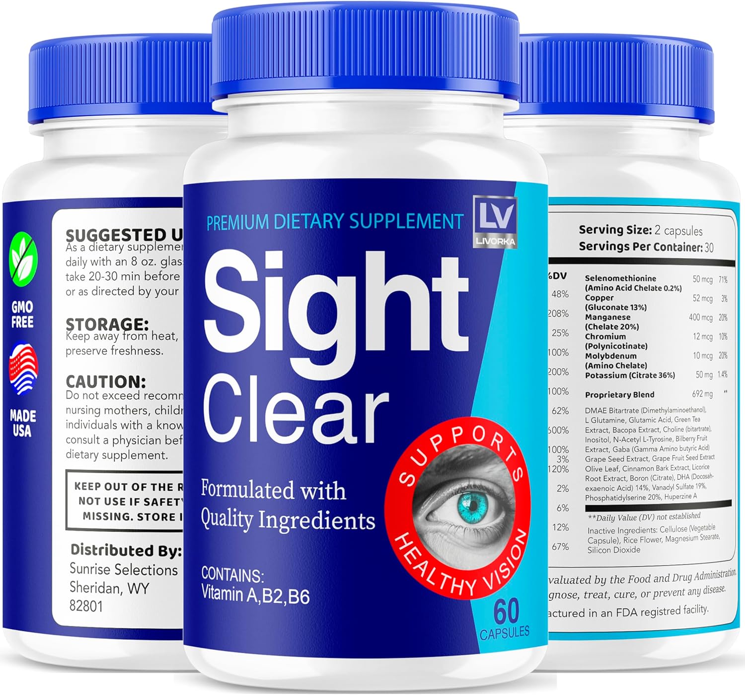 Sight Clear 20/20 Vision Capsules for Healthy Eye Support - 1 Month Supply
