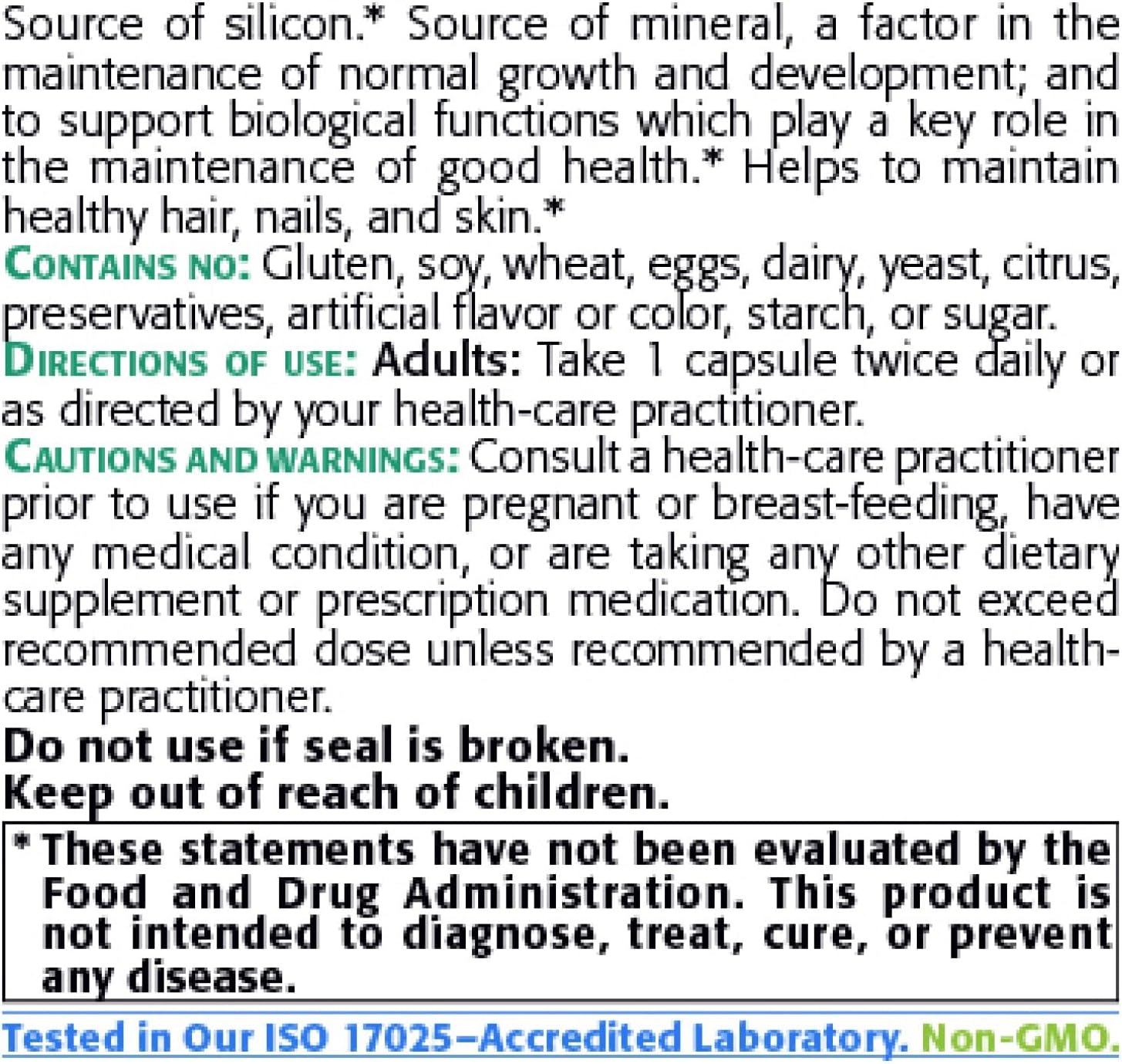 Silica Supplement Capsules - 600mg - 90 Count - Hair, Nail, and Skin Vitamins for Men and Women - New Roots Herbal