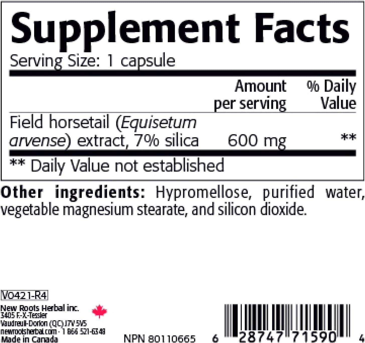 Silica Supplement Capsules - 600mg - 90 Count - Hair, Nail, and Skin Vitamins for Men and Women - New Roots Herbal