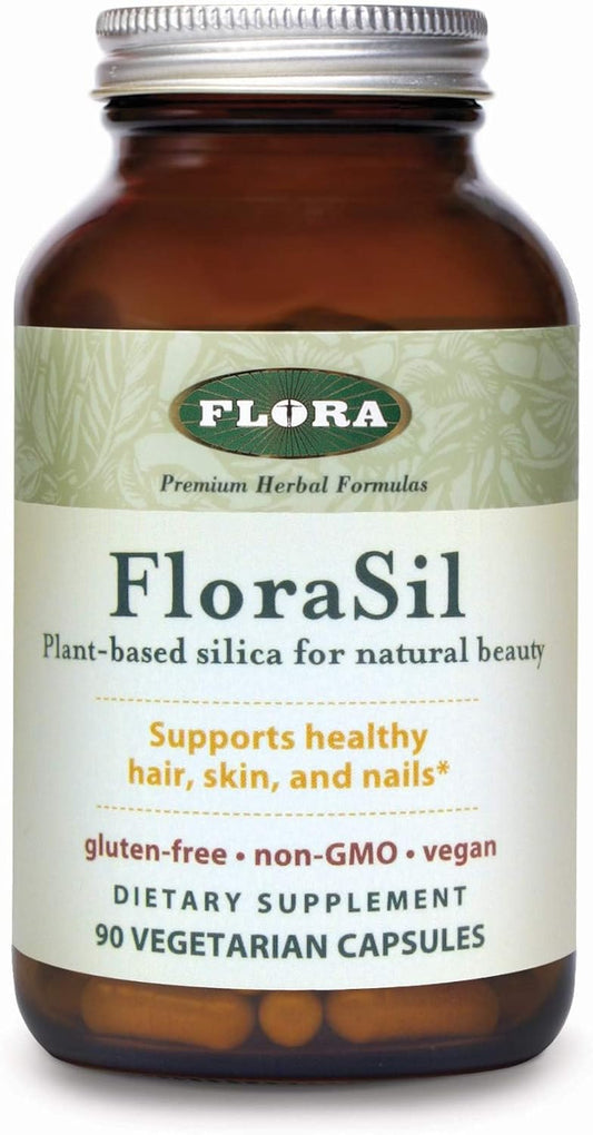 Silica Supplement with Horsetail Extract for Hair, Skin, Nails - FloraSil Capsules - Supports Collagen Formation - 90 Veg Caps