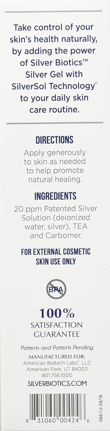 Silver Biotics Colloidal Nano SilverSol Gel for Healing Scars, Burns, and Blemishes - 20 ppm, 4 Oz (2 Pack)