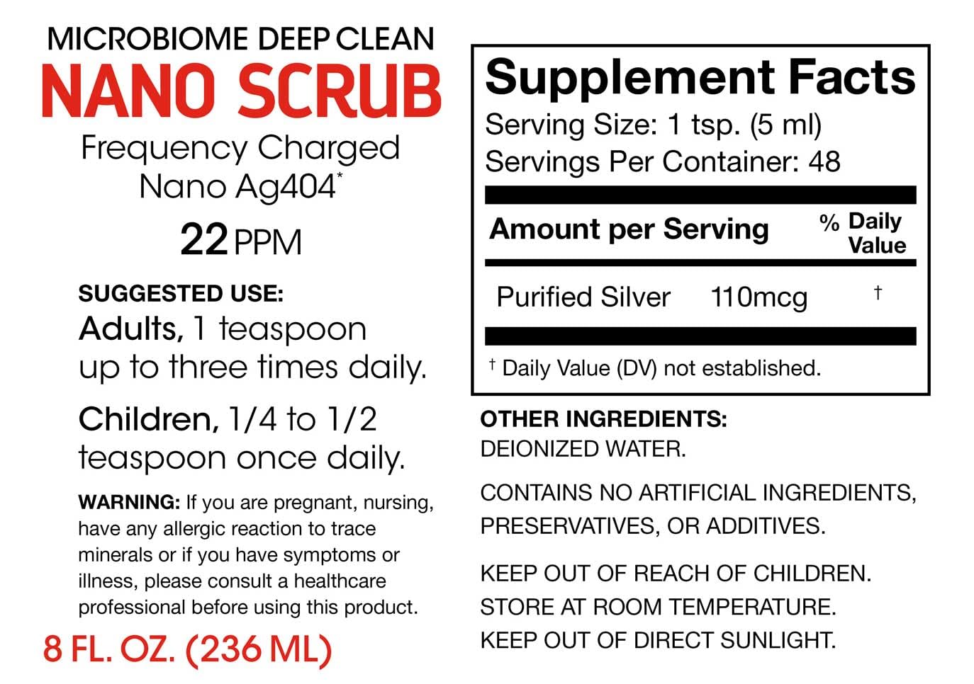 Silver Fern Brand Nano Scrub: 1 Bottle with 48 Servings of Frequency Activated Nano Ag4O4 Liquid Formula