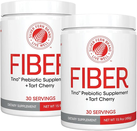 Silver Fern Tino High Fiber Supplement Powder - Non-GMO Prebiotic Digestive Friendly Mix - Water Soluble - Add to Water, Juice, Shakes, Cereal - 2 Canisters - 15.9 Oz. ea.