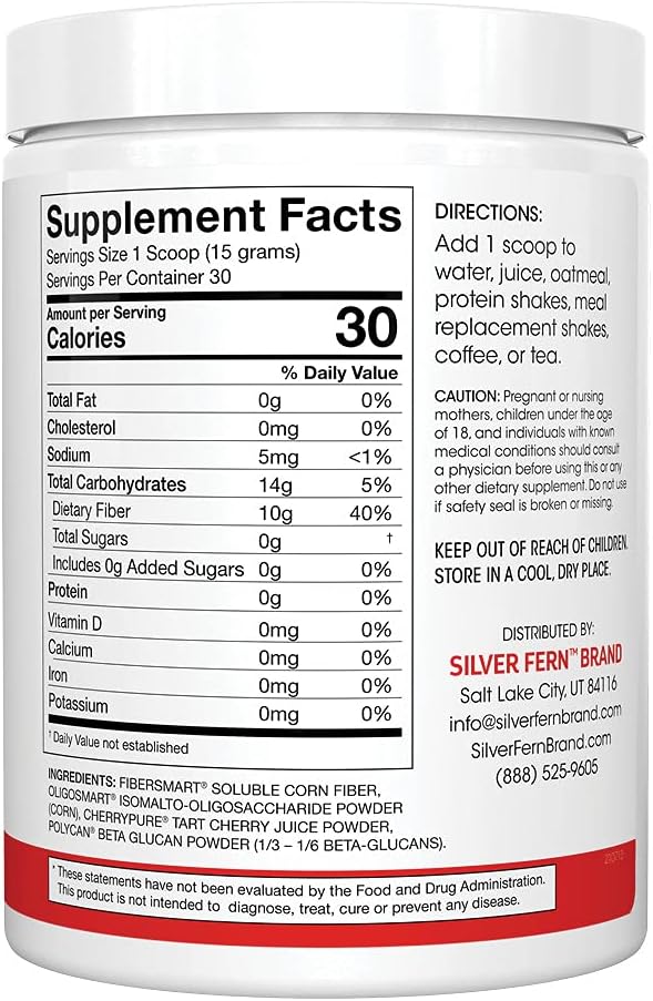 Silver Fern Tino High Fiber Supplement Powder - Non-GMO Prebiotic Digestive Friendly Mix - Water Soluble - Add to Water, Juice, Shakes, Cereal - 2 Canisters - 15.9 Oz. ea.