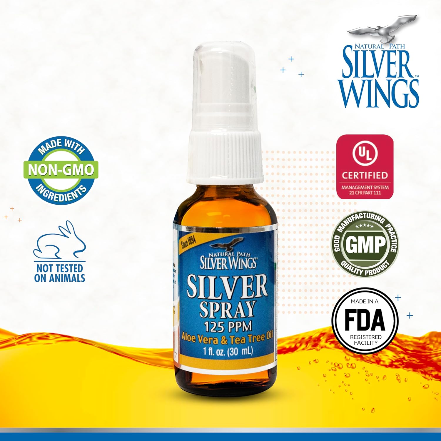 Silver Spray with Aloe Vera & Tea Tree Oil - 125ppm - 1oz by Natural Path Silver Wings
