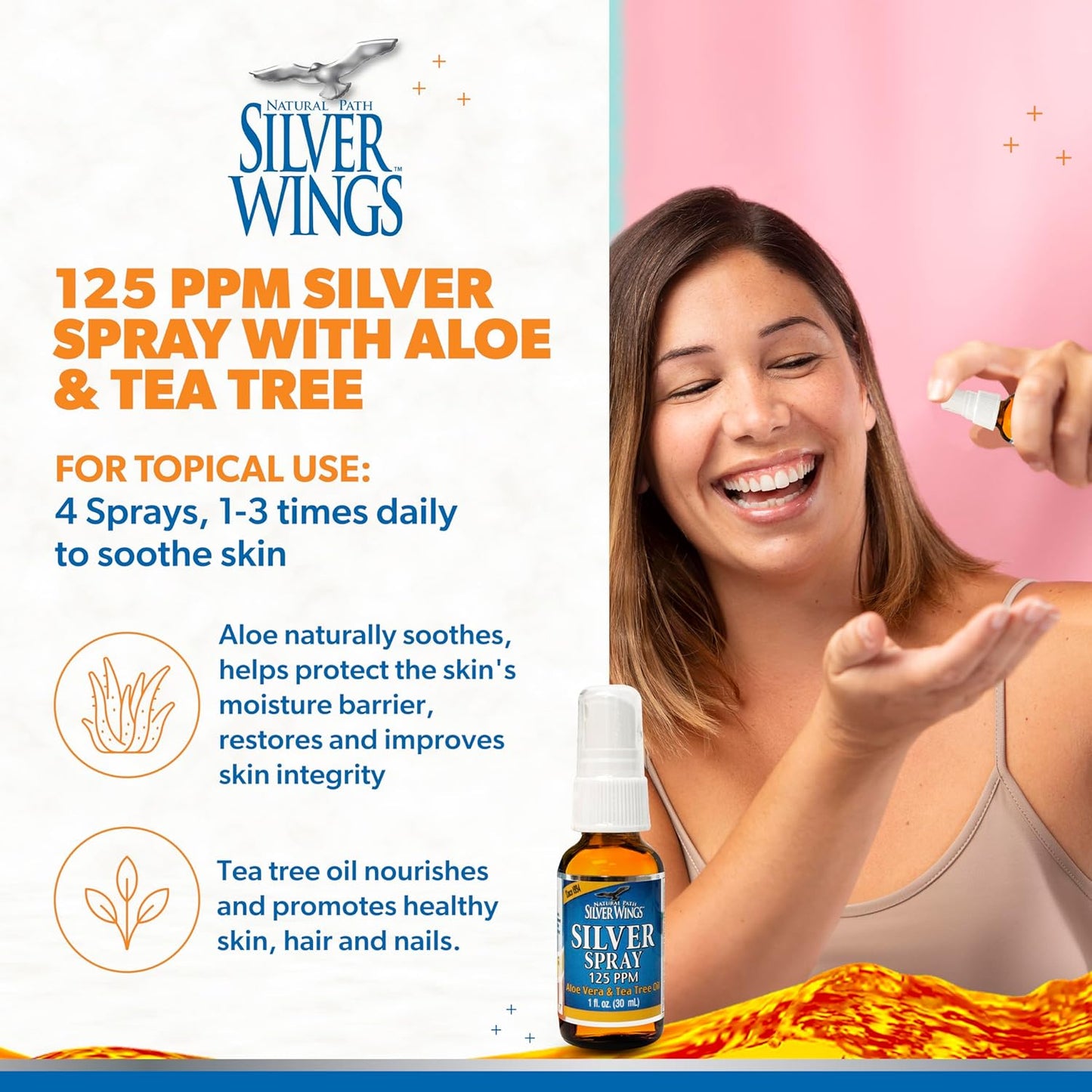 Silver Spray with Aloe Vera & Tea Tree Oil - 125ppm - 1oz by Natural Path Silver Wings