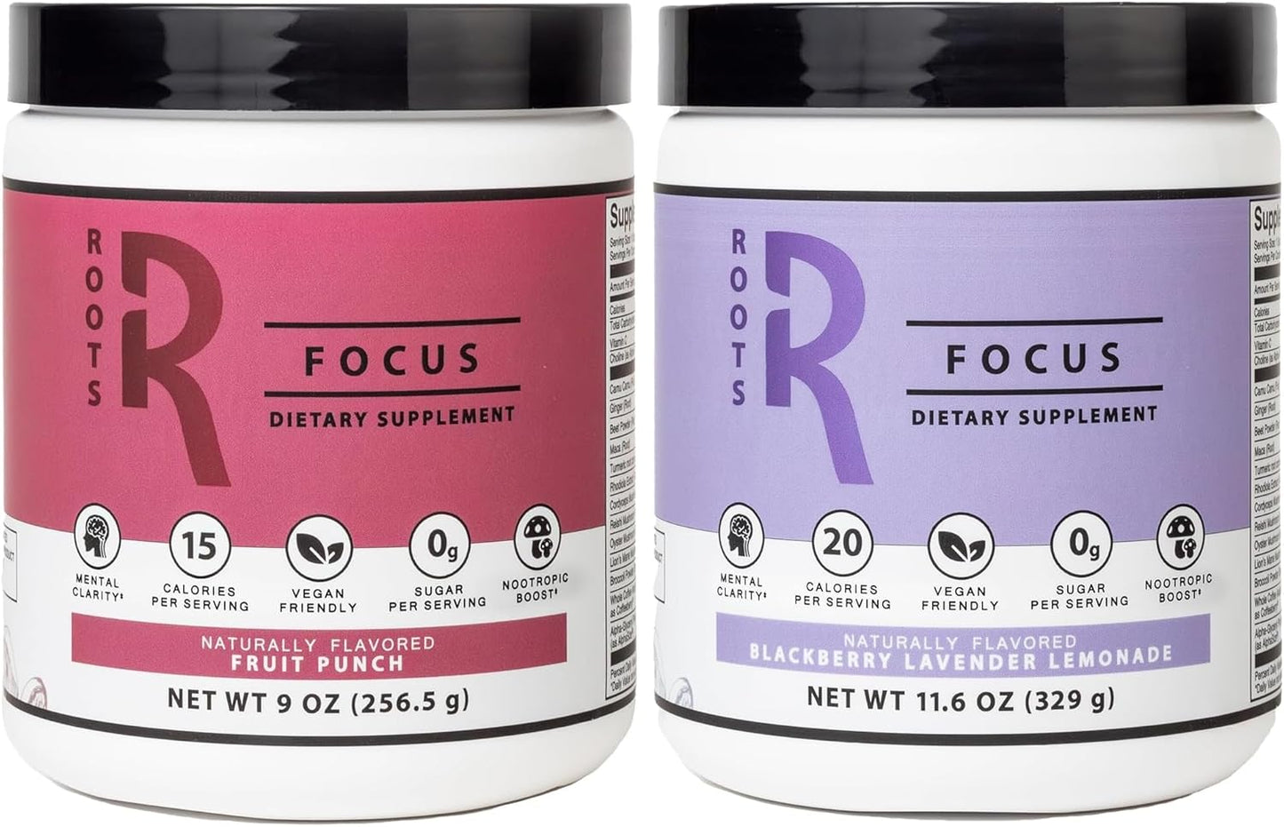 Silver Star Nutrition Roots Focus Nootropic Brain Supplement with Functional Mushrooms and Extended-Release Caffeine - Fruit Punch & Blackberry Lavender Lemonade Flavor, 100 Servings