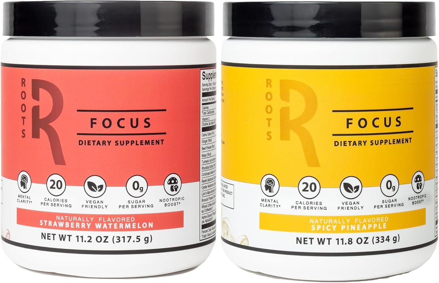 Silver Star Nutrition Roots Focus Nootropic Brain Supplement - Strawberry Watermelon & Spicy Pineapple Flavor - Lion's Mane, Cordyceps, Reishi Mushrooms + Extended-Release Caffeine - 100 Servings