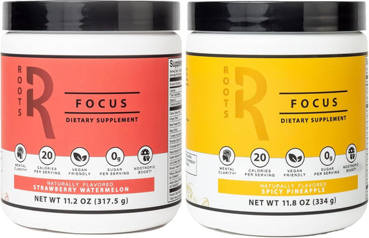 Silver Star Nutrition Roots Focus Nootropic Brain Supplement - Strawberry Watermelon & Spicy Pineapple Flavor - Lion's Mane, Cordyceps, Reishi Mushrooms + Extended-Release Caffeine - 100 Servings