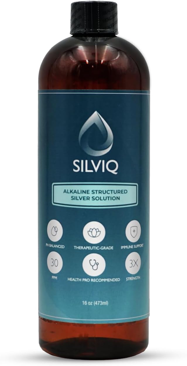 SILVIQ Structured Silver Water 30PPM - Alkaline Silver Liquid Supplement for Immune Support & Gut Health - 16 Oz