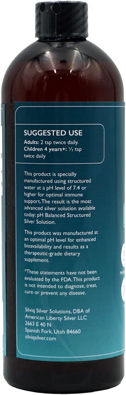 SILVIQ Structured Silver Water 30PPM - Alkaline Silver Liquid Supplement for Immune Support & Gut Health - 16 Oz