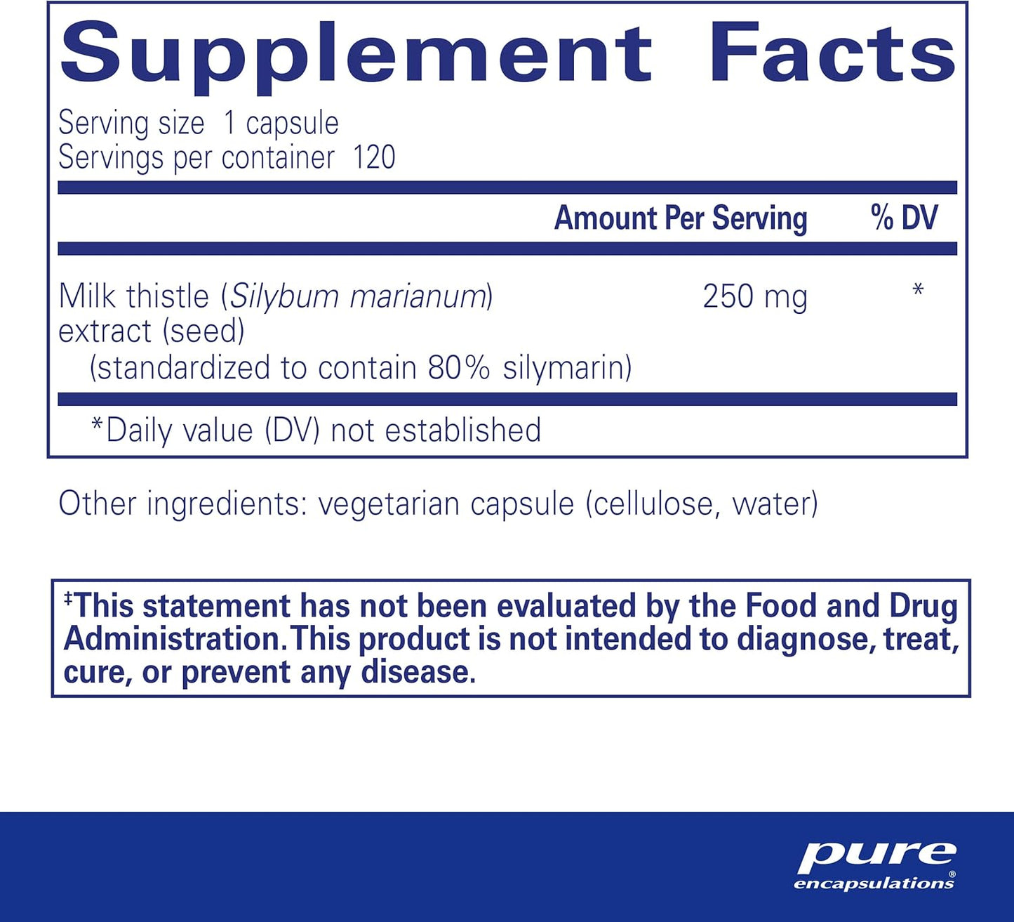 Silymarin 250mg Milk Thistle Capsules - Liver Health Support - Antioxidant Supplement - Non-GMO & Vegan - 120 Capsules