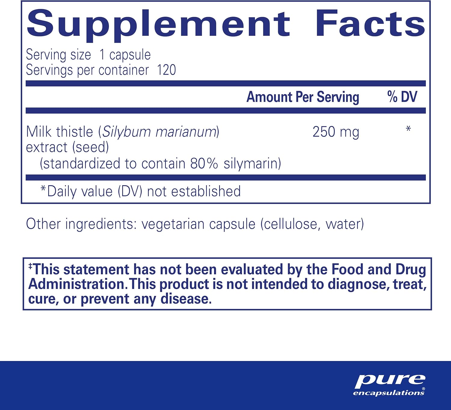 Silymarin 250mg Milk Thistle Capsules - Liver Health Support - Antioxidant Supplement - Non-GMO & Vegan - 120 Capsules