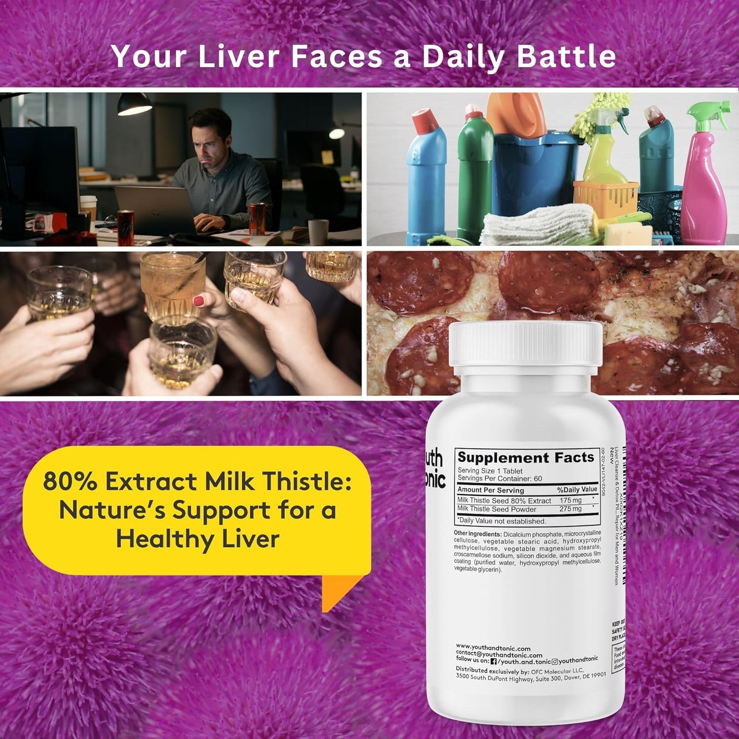 Silymarin Milk Thistle Liver Detox Cleanse Supplement for Body Health - Non-GMO Herbal Vitamins - 60 Capsules