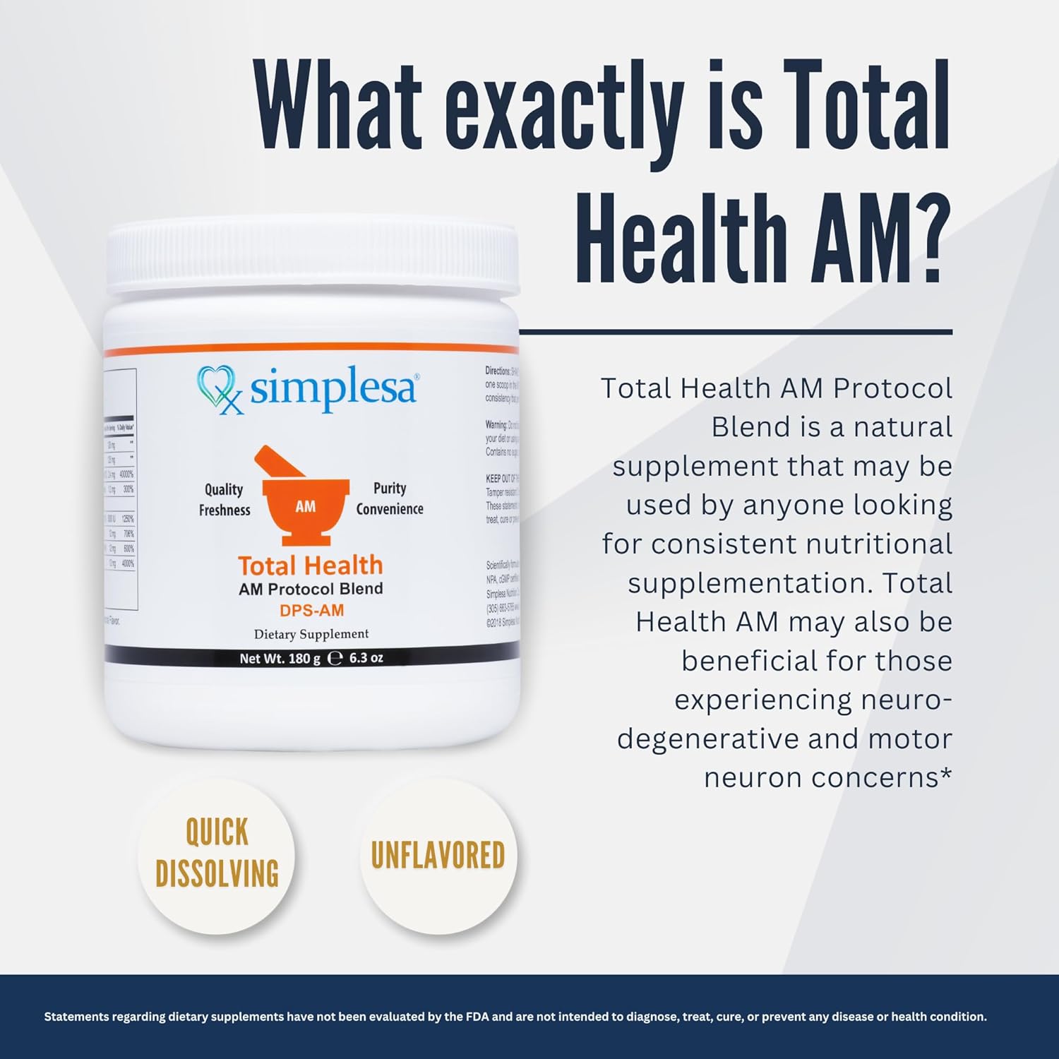 Simplesa Total Health AM Nutrition Powder Blend with Vitamins - Boost Energy and Support Brain Health - 180g
