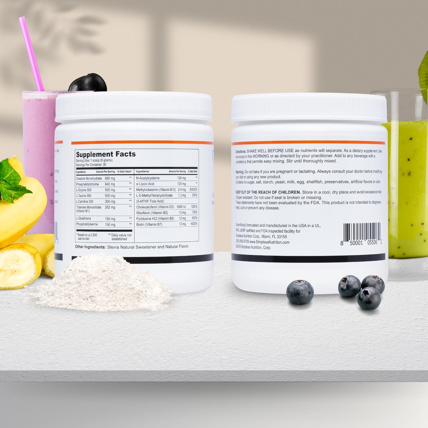 Simplesa Total Health AM Nutrition Powder Blend with Vitamins - Boost Energy and Support Brain Health - 180g