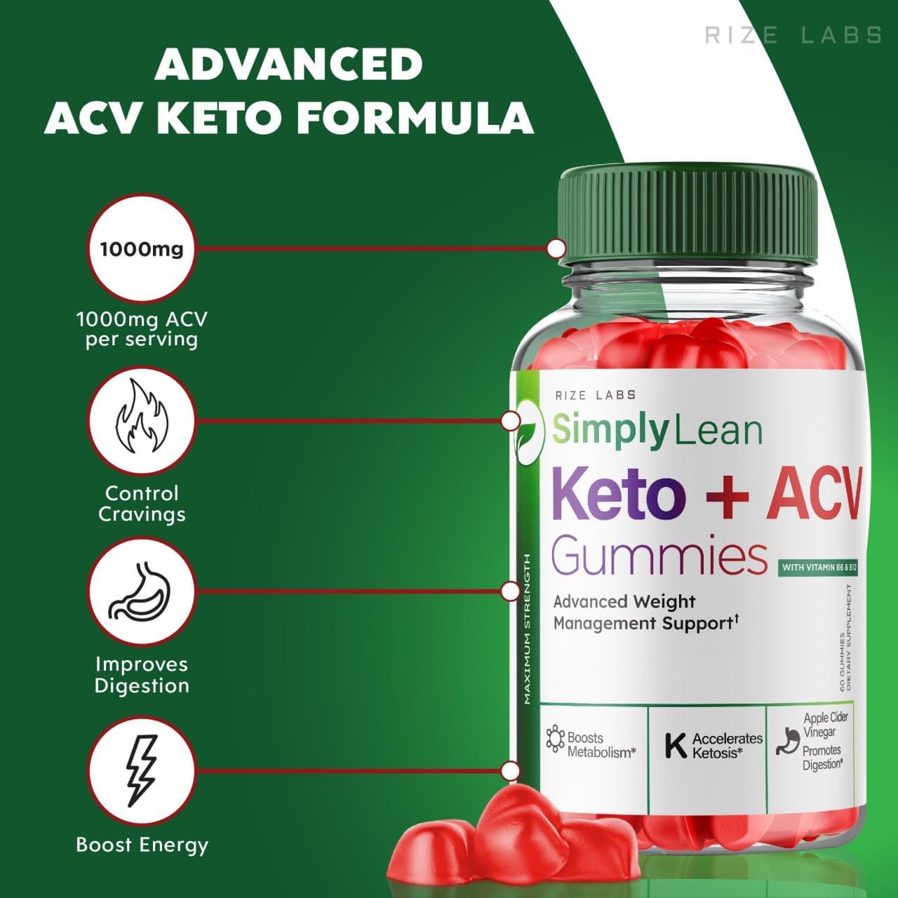 Simply Lean Keto + ACV Gummies - Advanced Weight Loss Supplement (60 Gummies)