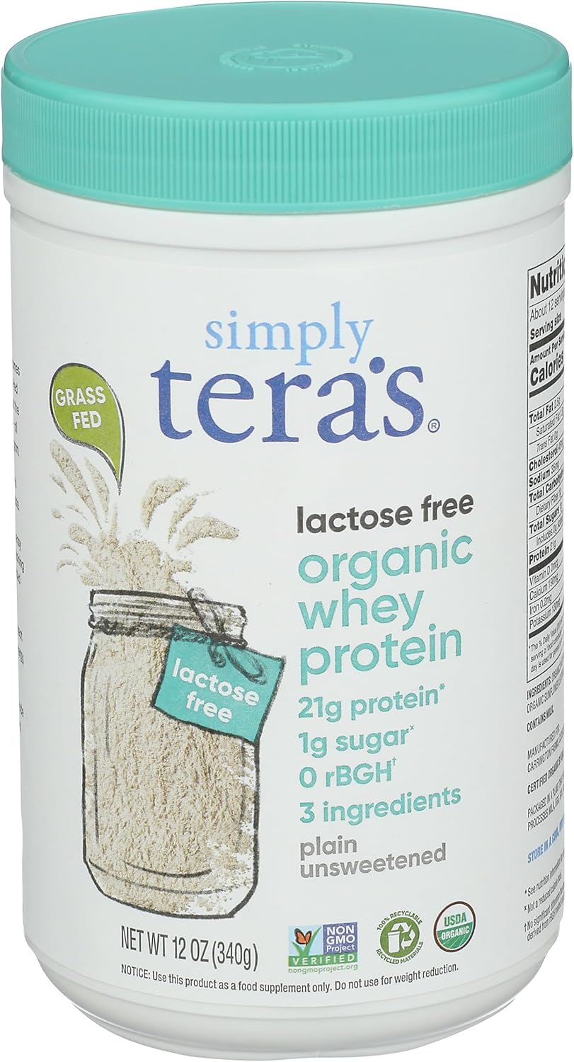 Simply Tera's 12 OZ Organic Lactose-Free Whey Protein Powder
