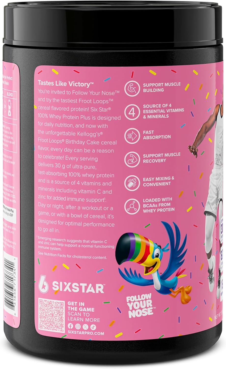 Six Star Whey Protein Powder Plus Kellogg’s Froot Loops Birthday Cake Flavor 1.5lb for Muscle Building & Recovery with Immune Support for Men & Women