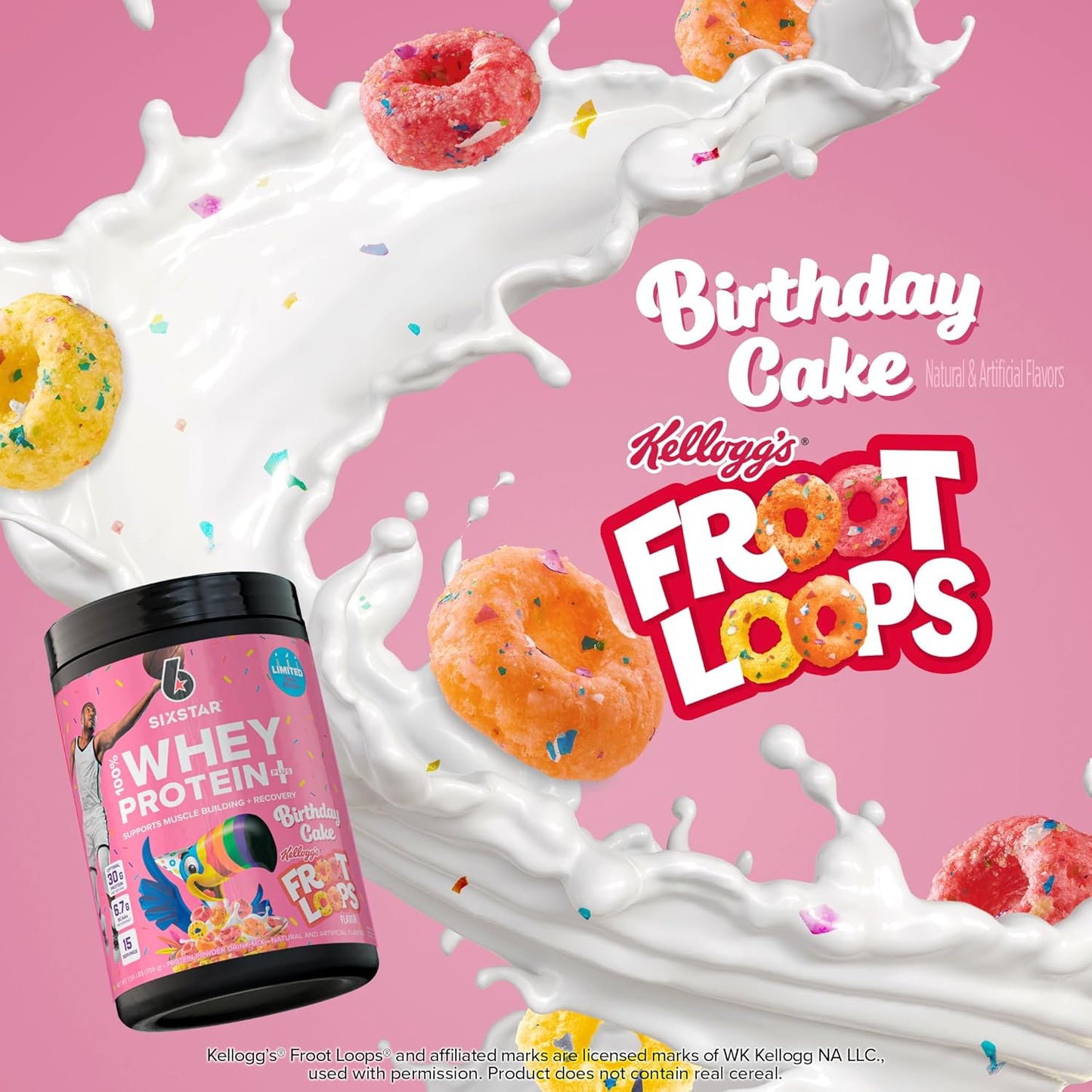 Six Star Whey Protein Powder Plus Kellogg’s Froot Loops Birthday Cake Flavor 1.5lb for Muscle Building & Recovery with Immune Support for Men & Women