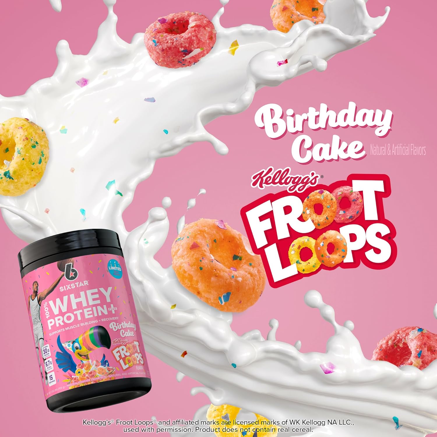 Six Star Whey Protein Powder Plus Kellogg’s Froot Loops Birthday Cake Flavor 1.5lb for Muscle Building & Recovery with Immune Support for Men & Women