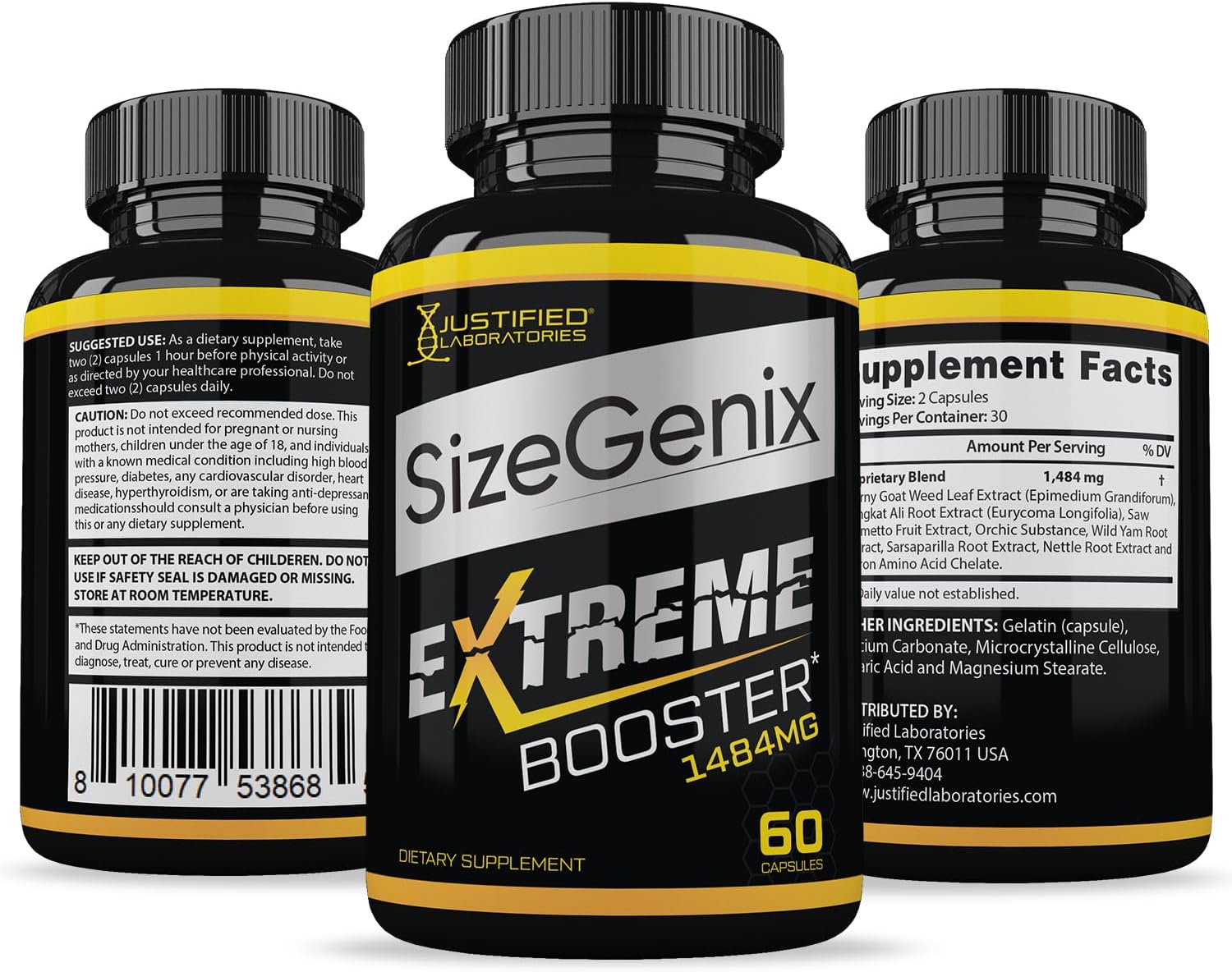 Sizegenix Men’s Health Supplement 1484mg 2 Pack - 240 Capsules from Justified Laboratories
