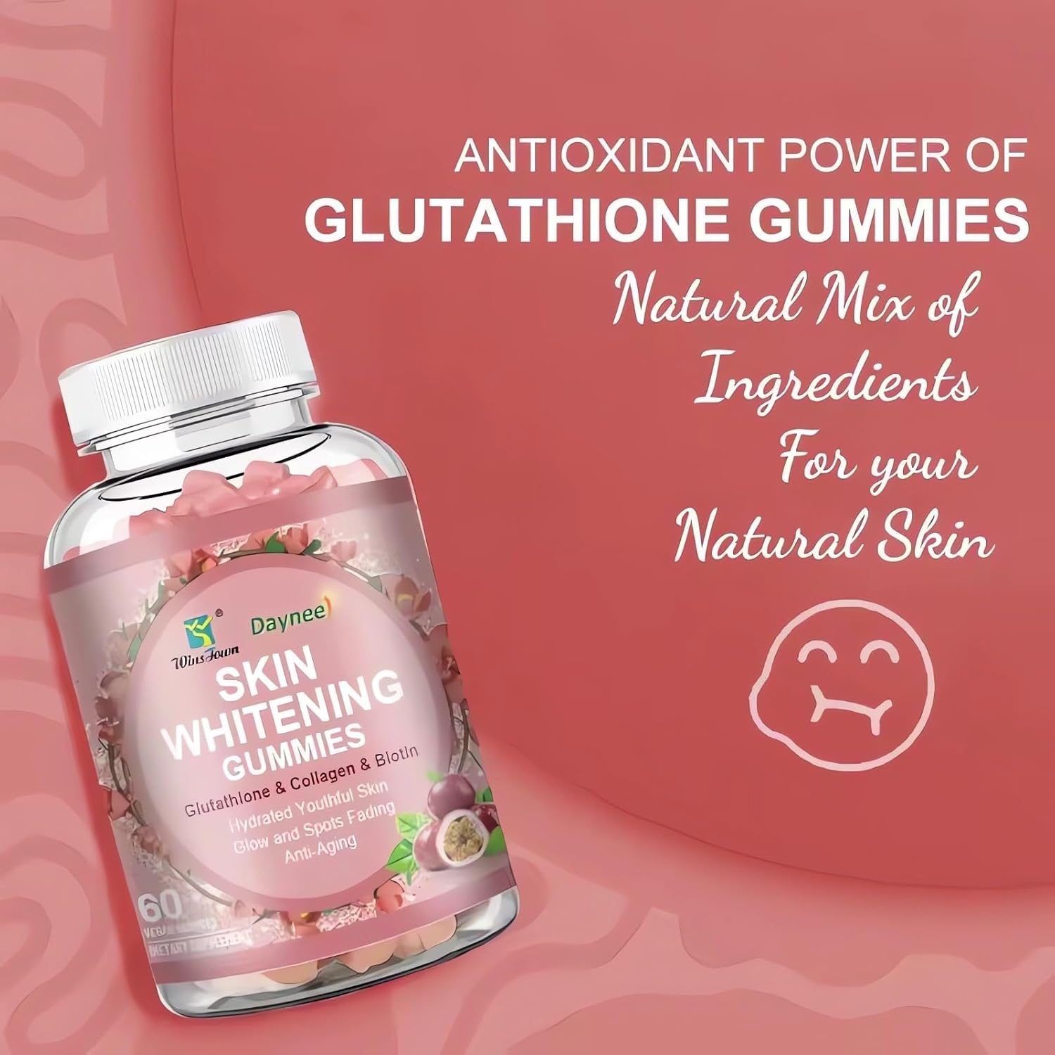 Skin Brightening Gummies with Glutathione, Collagen, and Bioth for Hydrated Youthful Skin - 60 Count
