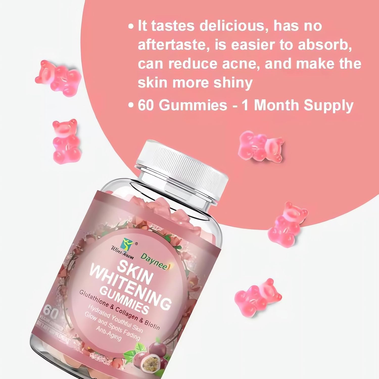 Skin Brightening Gummies with Glutathione, Collagen, and Bioth for Hydrated Youthful Skin - 60 Count