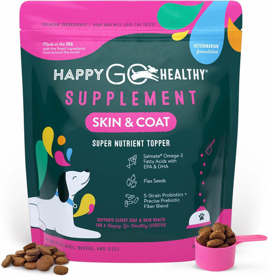 Skin & Coat Probiotic Supplement for Dogs with Wild Salmon Omega 3s - Promotes Healthy Shine Inside Out - 120 Count