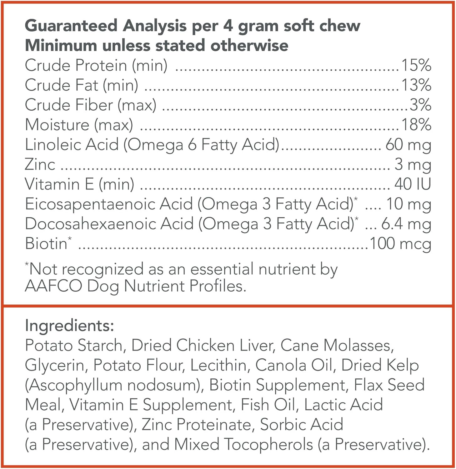 Skin & Coat Soft Chew Dog Supplements with Vitamin E & Biotin - Promotes Healthy Skin & Coat - 30 Day Supply