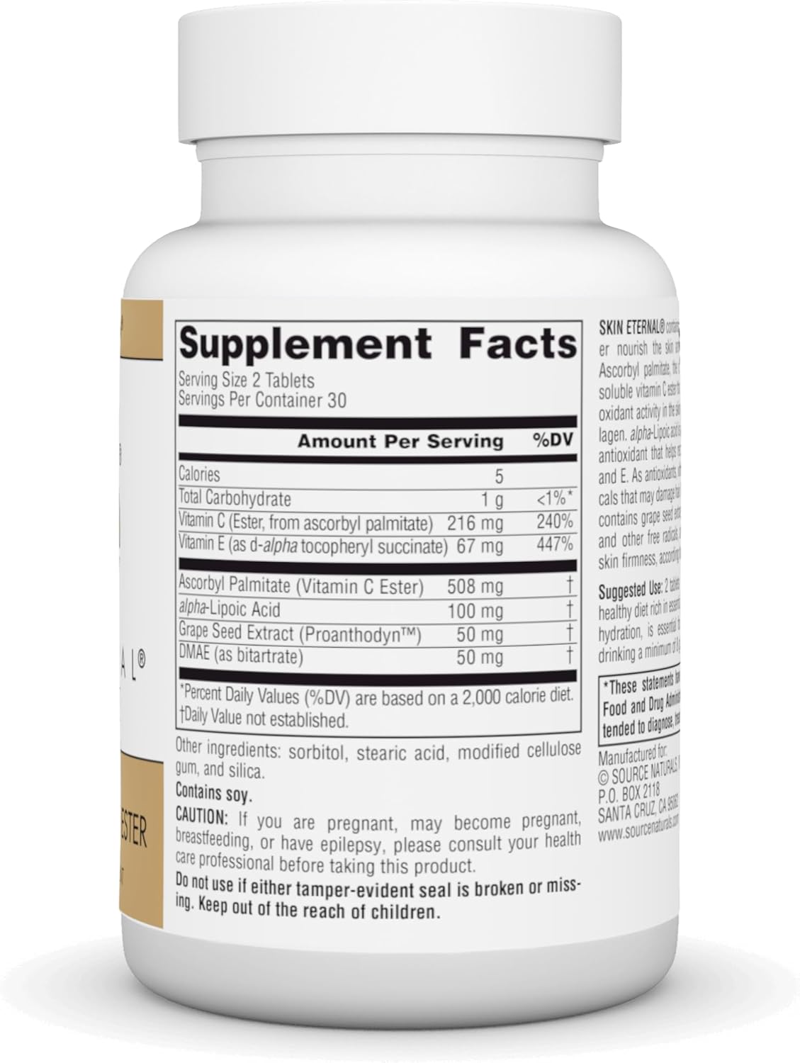 Skin Eternal Tablet with DMAE, Alpha Lipoic Acid, and Vitamin C Ester - 60 Tablets by Source Naturals