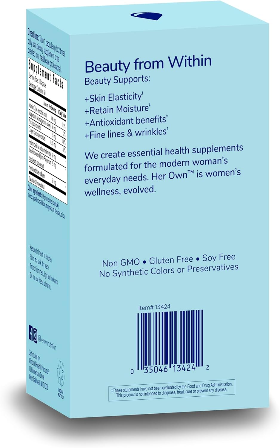 Skin Hydration Capsules with Hyaluronic Acid, Collagen, Zinc, Magnesium, Vitamin C - 60 Count