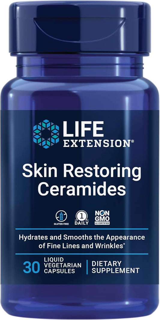 Skin Restoring Ceramides Supplement - Promotes Hydration & Healthy Skin - Non-GMO, Gluten-Free - 30 Liquid Capsules