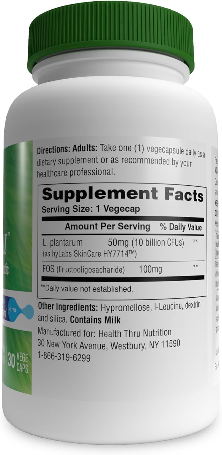 Skineu Skin Probiotic and Prebiotic for Hydration and Elasticity - Clinically Studied Ingredients - 30 VegeCapsules