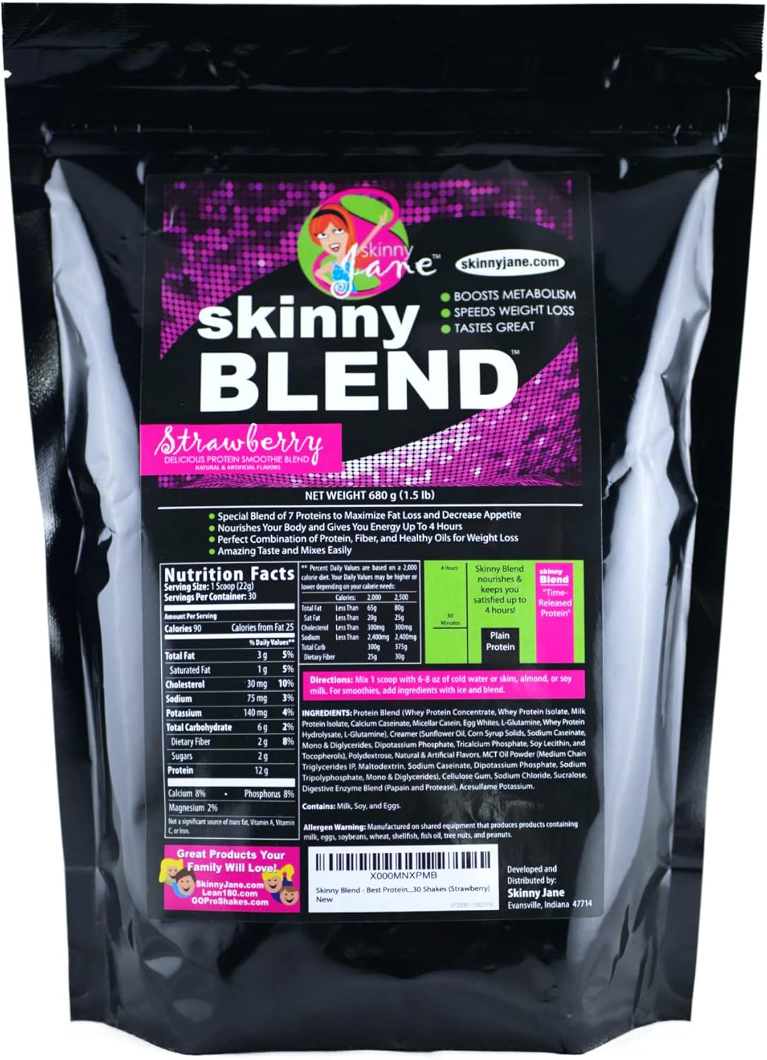 Skinny Jane Skinny Blend Strawberry Protein Shake for Women - Best-Tasting Meal Replacement for Slim Fast Weight Loss - Low Carb Breakfast with Appetite Suppressant - 30 Delicious Shakes
