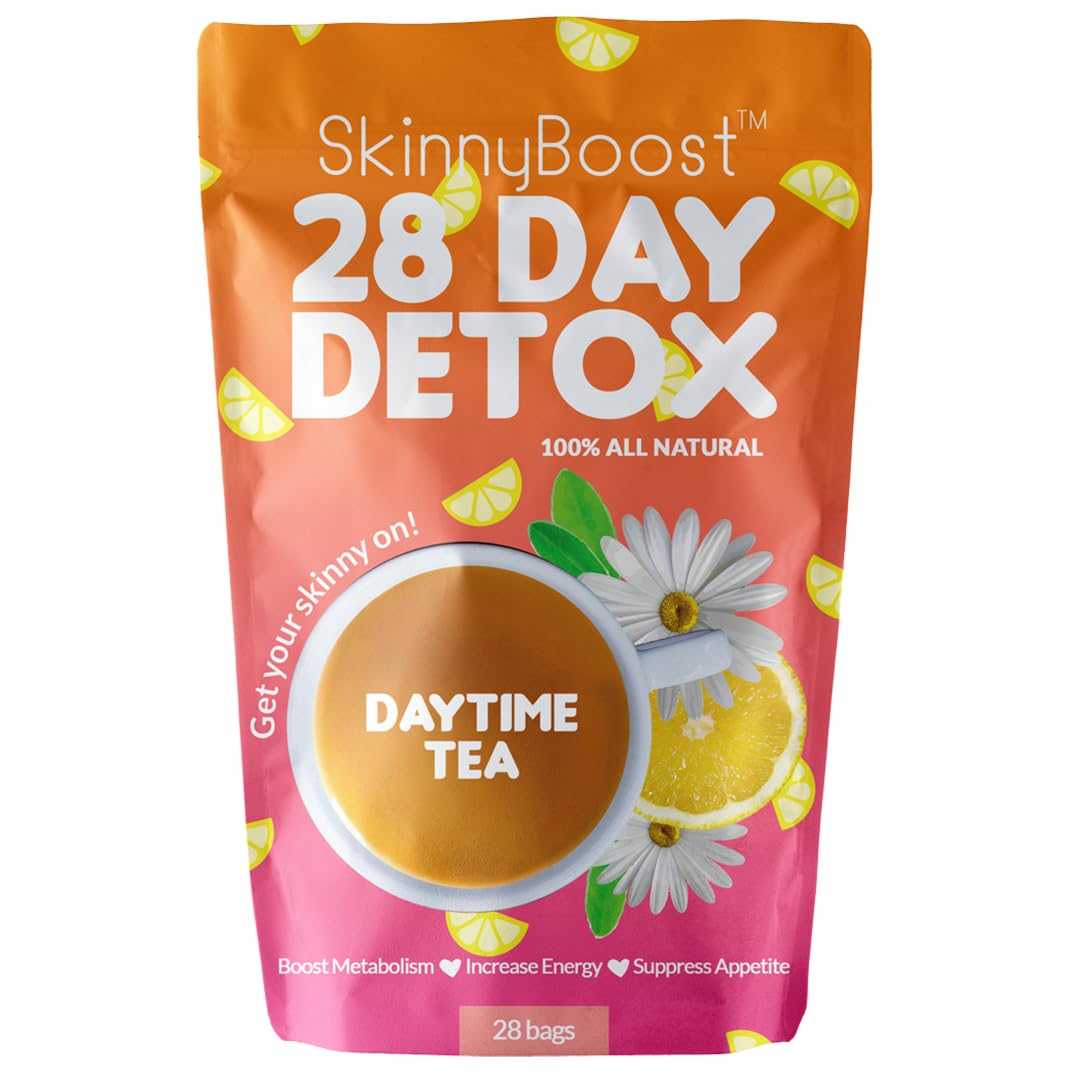 SkinnyBoost 28 Day Detox Daytime Tea - 28 Tea Bags for Metabolism Boost & Detox - All Natural, Non-GMO, Vegan, Keto Friendly