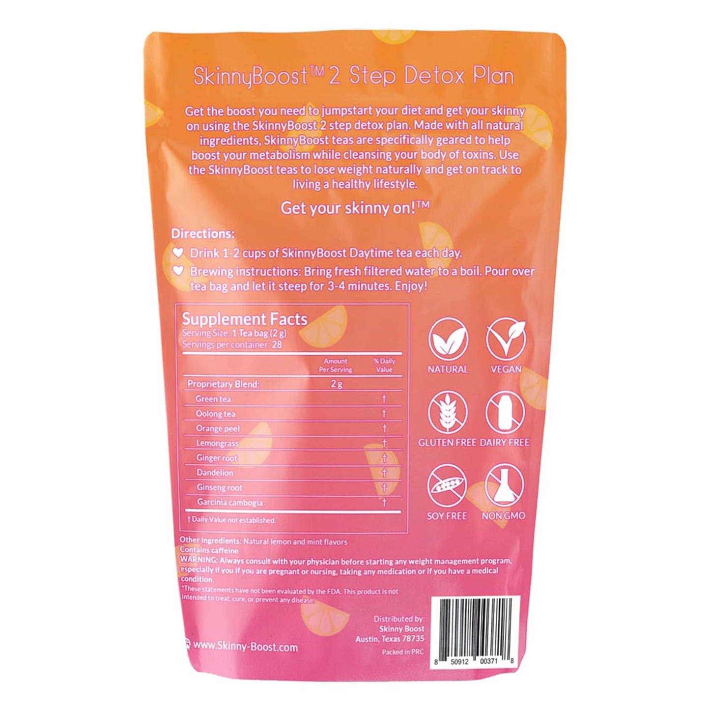 SkinnyBoost 28 Day Detox Daytime Tea - 28 Tea Bags for Metabolism Boost & Detox - All Natural, Non-GMO, Vegan, Keto Friendly