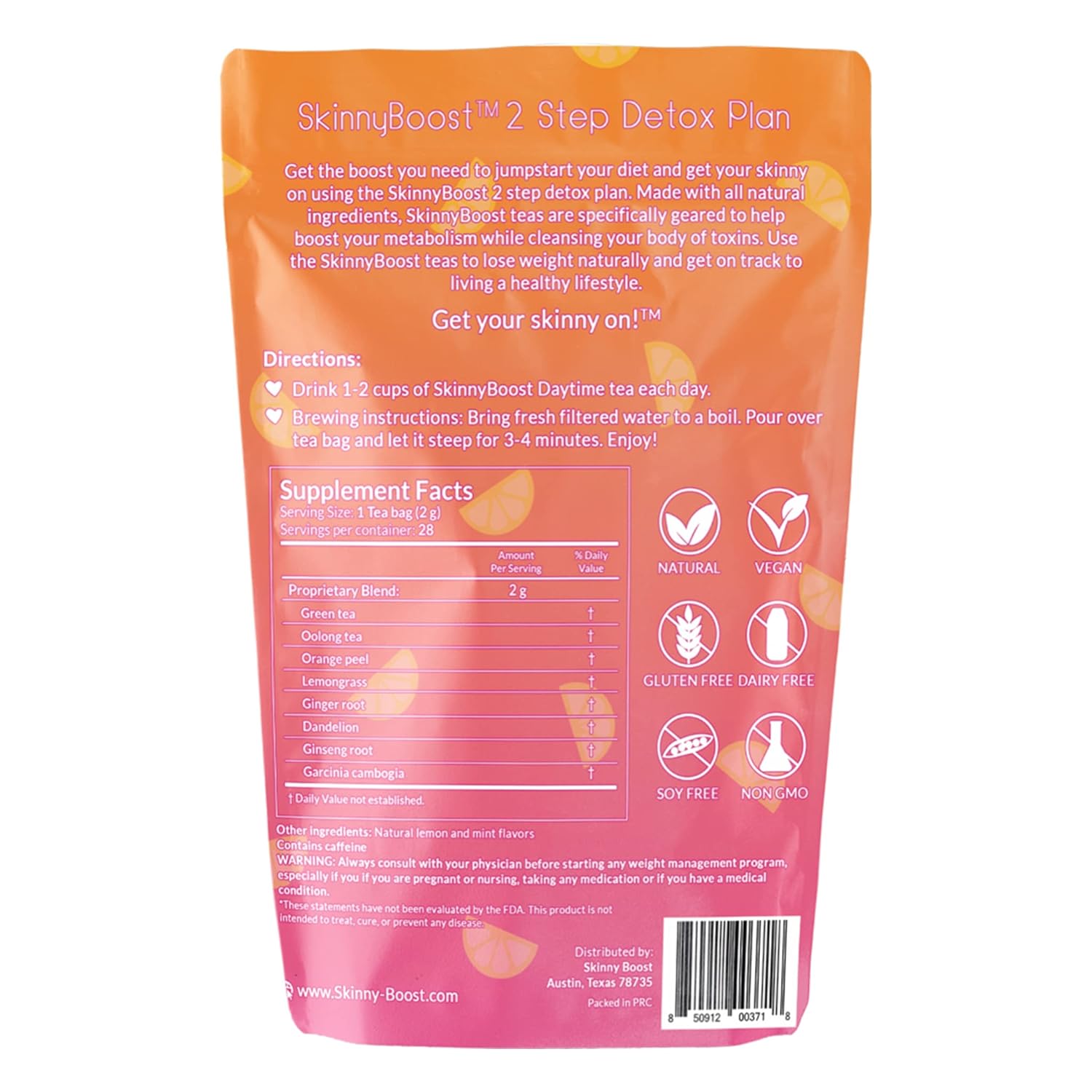SkinnyBoost 28 Day Detox Daytime Tea - 28 Tea Bags for Metabolism Boost & Detox - All Natural, Non-GMO, Vegan, Keto Friendly