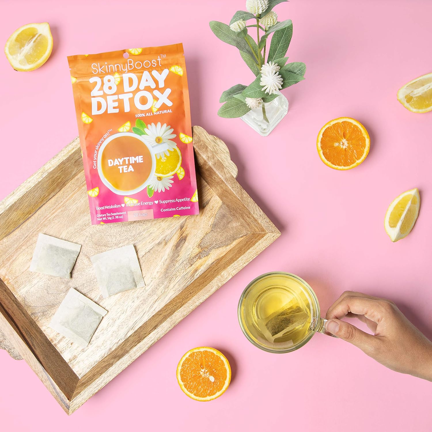 SkinnyBoost 28 Day Detox Daytime Tea - 28 Tea Bags for Metabolism Boost & Detox - All Natural, Non-GMO, Vegan, Keto Friendly