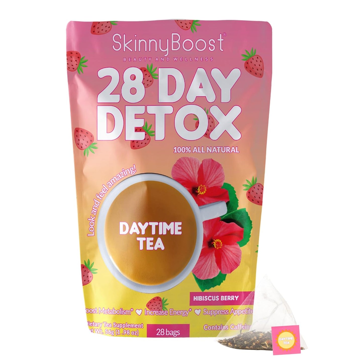 SkinnyBoost Hibiscus Berry Detox Tea - 28 Day Supply for Metabolism Boost and Detox - All Natural, Non GMO, Vegan, Keto Friendly