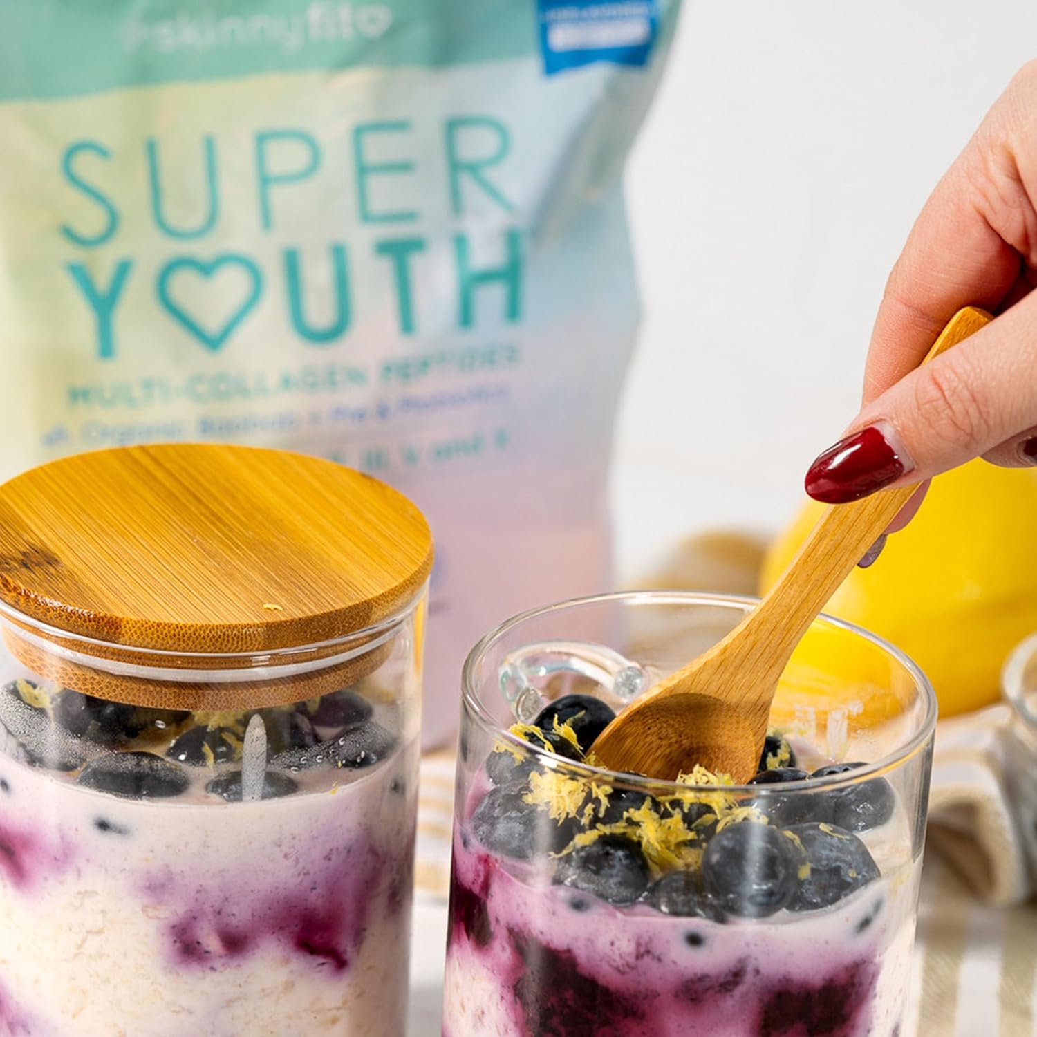 SkinnyFit Super Youth Collagen Peptides with Probiotics, Baobab Fiber, ACV, Hyaluronic Acid, Vitamin C - Skin, Hair, Joint & Metabolism Support - 30 Servings