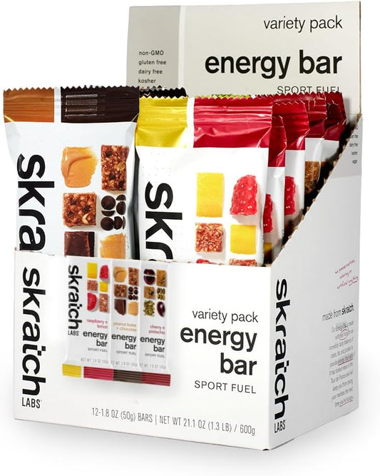 Skratch Labs Energy Bar Variety Pack - Plant Based Healthy Snack with Low Sugar & Plant Protein - Non-GMO, Gluten Free, Soy Free - 12 Pack Vegan & Kosher Bars