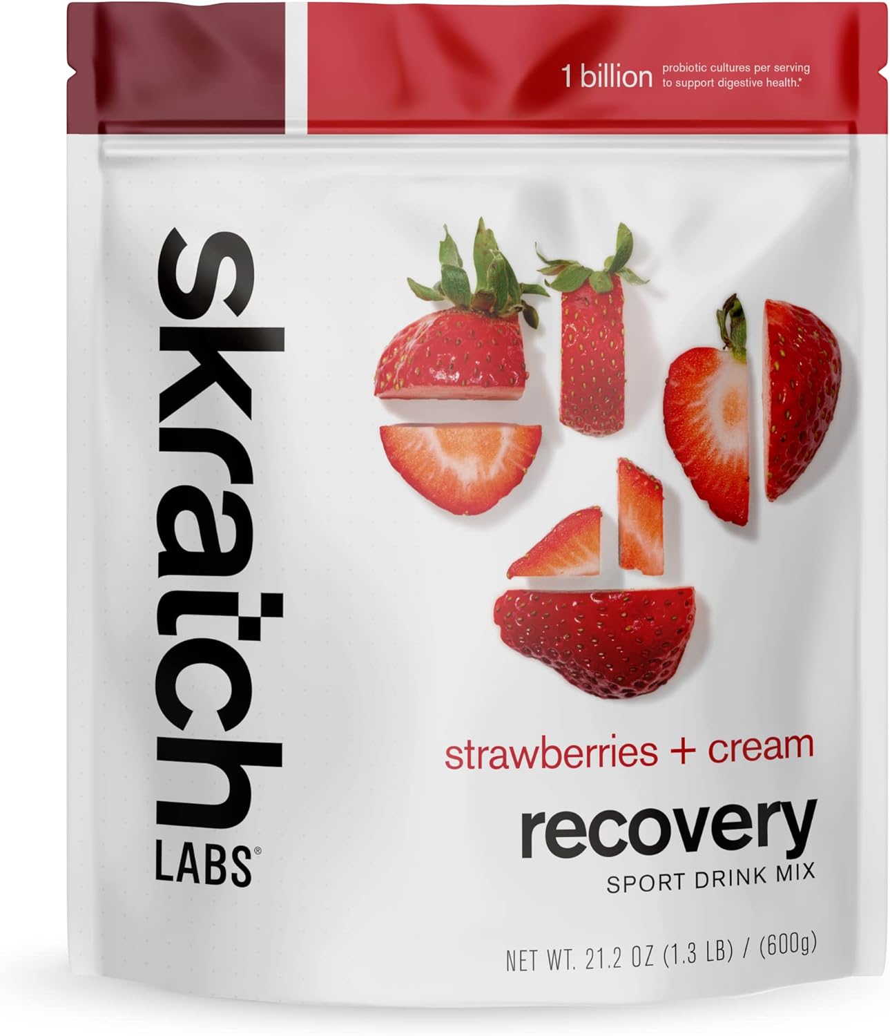 SKRATCH LABS Recovery Sport Drink Mix - Strawberries + Cream Flavor | Complete Protein, Carbs, Electrolytes, Probiotics | Post-Workout Powder